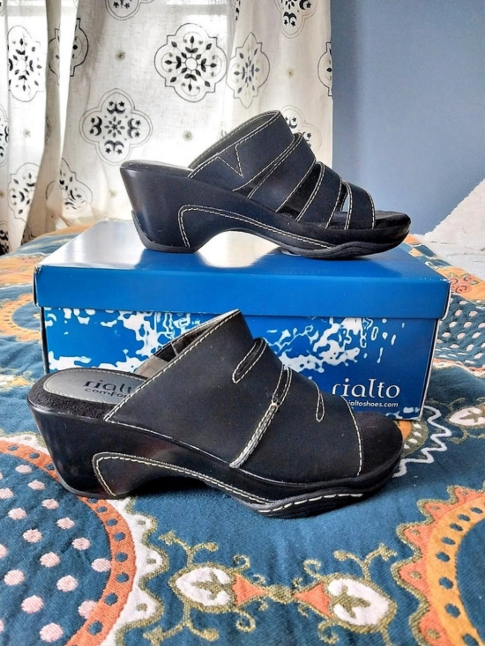 rialto Everest Black Mule Wedge Sandal Black US 7.5